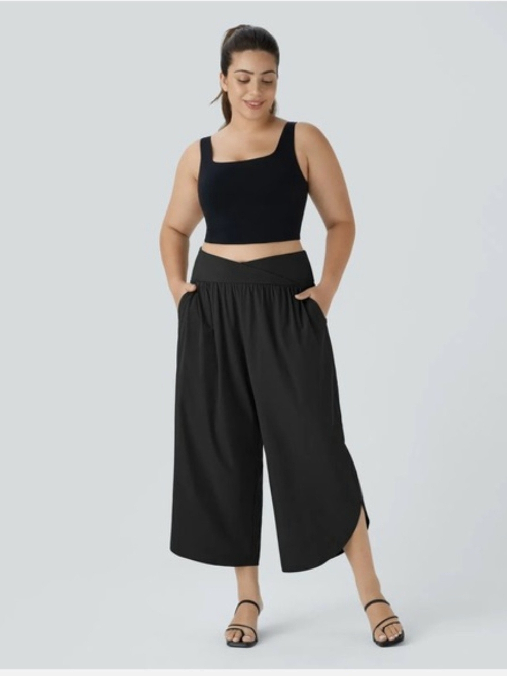 Halara Breezeful High Waisted Crossover Crop Quick Dry Resort Pants SZ 1X Black